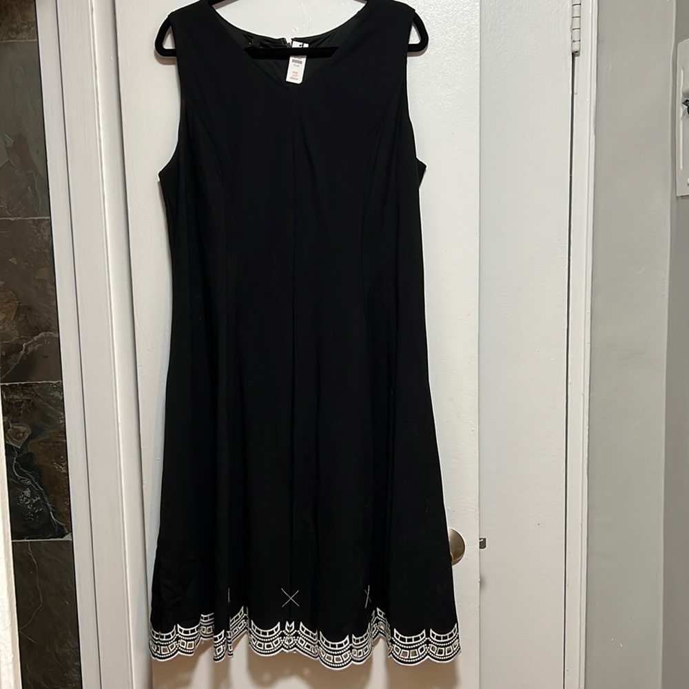 Black Talbots dress with white embroidered hem